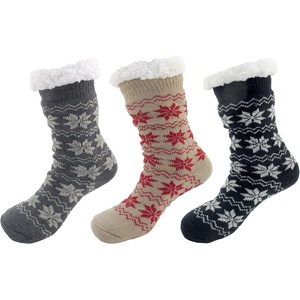 image:imageBambooMN Extra Thick Soft Cozy Fuzzy Thermal Cabin Plush Fleecelined Fur Cuff Knitted Crew SocksThermal  Asst B