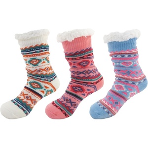 image:imageBambooMN Extra Thick Soft Cozy Fuzzy Thermal Cabin Plush Fleecelined Fur Cuff Knitted Crew SocksThermal  Asst C