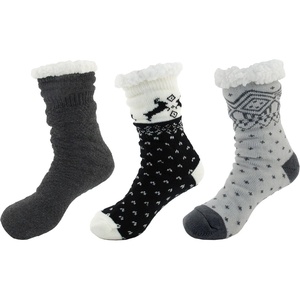 image:imageBambooMN Extra Thick Soft Cozy Fuzzy Thermal Cabin Plush Fleecelined Fur Cuff Knitted Crew SocksThermal  Asst F
