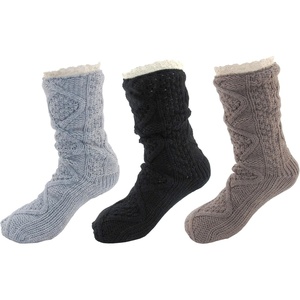 image:imageBambooMN Extra Thick Soft Cozy Fuzzy Thermal Cabin Plush Fleecelined Fur Cuff Knitted Crew SocksThermal  Asst H
