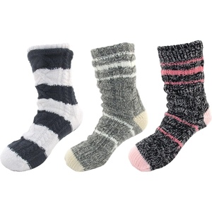 image:imageBambooMN Extra Thick Soft Cozy Fuzzy Thermal Cabin Plush Fleecelined Fur Cuff Knitted Crew SocksThermal  Asst a
