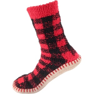 image:imageBambooMN Mens Cabin Double Layer Thick Soft Warm Fuzzy Comfy Home Socks 1 PairBuffalo Plaid