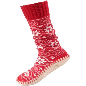 image:imageBambooMN Mens Cabin Double Layer Thick Soft Warm Fuzzy Comfy Home Socks 1 PairNordic Red