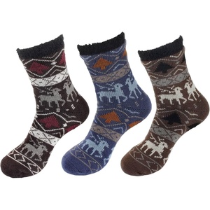 image:imageBambooMN Mens Cabin Double Layer Thick Soft Warm Fuzzy Comfy Home Socks 3 PairsAsst C