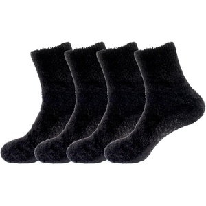 image:imageBambooMN Mens Feather Light Fuzzy Socks with No Slip Grips  4 Pair Value Packs08  Black