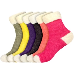 image:imageBambooMN Slipper Bed Socks Soft Fun Warm Fuzzy Plush Cozy Womens Fuzzy Featherlight Cuff Socks  6 Pair AssormentsFeatherlight Cuff 6d