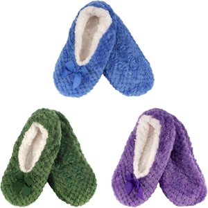 image:imageBambooMN Soft Touch Warm Cozy Fuzzy NonSlip Lined SlipOn Slippers Socks for Adult Women Indoor Travel House Slippers 3 PairsAssortment D