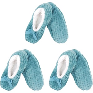 image:imageBambooMN Soft Touch Warm Cozy Fuzzy NonSlip Lined SlipOn Slippers Socks for Adult Women Indoor Travel House Slippers 3 PairsColor 01