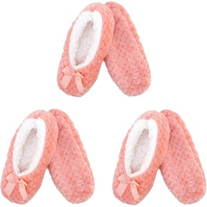 image:imageBambooMN Soft Touch Warm Cozy Fuzzy NonSlip Lined SlipOn Slippers Socks for Adult Women Indoor Travel House Slippers 3 PairsColor 03