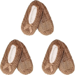 image:imageBambooMN Soft Touch Warm Cozy Fuzzy NonSlip Lined SlipOn Slippers Socks for Adult Women Indoor Travel House Slippers 3 PairsColor 11