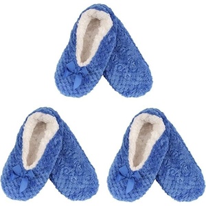 image:imageBambooMN Soft Touch Warm Cozy Fuzzy NonSlip Lined SlipOn Slippers Socks for Adult Women Indoor Travel House Slippers 3 PairsColor 12