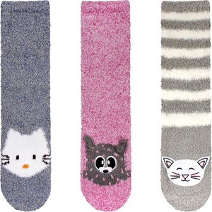 image:imageBambooMN Super Soft Warm Cute Animal Face NonSlip Fuzzy Crew Winter Home Socks Value PackAssortment 06