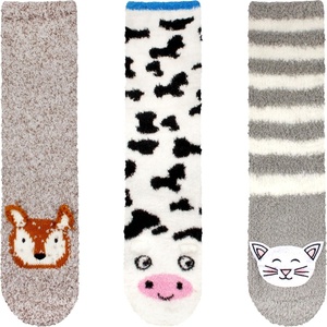 image:imageBambooMN Super Soft Warm Cute Animal Face NonSlip Fuzzy Crew Winter Home Socks Value PackAssortment 21
