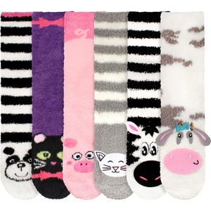 image:imageBambooMN Super Soft Warm Cute Animal NonSlip Fuzzy Cozy Crew Winter Home Socks 6 and 12 Pair Value PackAssortment C