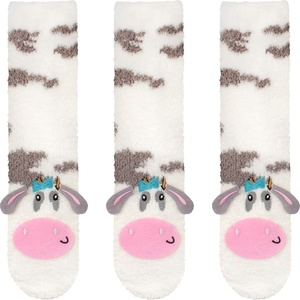image:imageBambooMN Super Soft Warm Cute Furry Animal NonSlip Fuzzy Cozy Fluffly Crew Winter Home Socks Value Pack18 Cream Cow