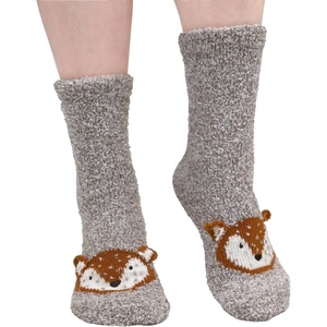 image:imageBambooMN Super Soft Warm Cute Womens Animal NonSlip Fuzzy Fluffy Crew Winter Home Socks02 Grey Fox