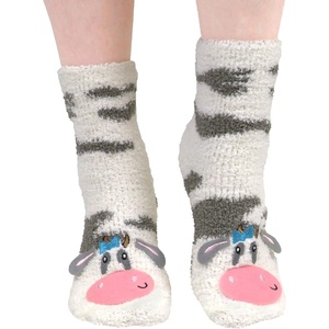 image:imageBambooMN Super Soft Warm Cute Womens Animal NonSlip Fuzzy Fluffy Crew Winter Home Socks18 Cream Cow