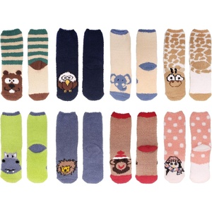 image:imageBambooMN Super Soft Warm Microfiber Fun Fuzzy Cozy Home Socks  8 Pair Value PackAnimal Asst 8a