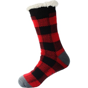 image:imageBambooMN Womens Classic Thick Winter Fleeced Thermal Cabin Crew Slipper Socks 1 Pair01 Red