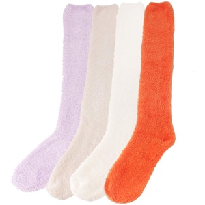 image:imageBambooMN Womens Fuzzy Knee High Socks  Polka Dots and Solid Colors  2 Sizes  1 Pair PackAssortment B