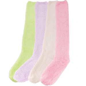 image:imageBambooMN Womens Fuzzy Knee High Socks  Polka Dots and Solid Colors  2 Sizes  1 Pair PackAssortment D