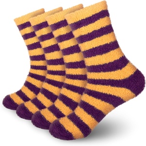 image:imageBambooMN Womens Fuzzy Team Spirit Socks  Super Soft Microfiber Game Day Sports Socks  4 PairsPurple  Gold