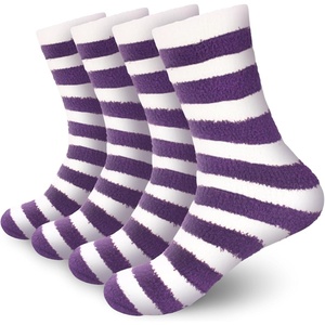 image:imageBambooMN Womens Fuzzy Team Spirit Socks  Super Soft Microfiber Game Day Sports Socks  4 PairsPurple  White