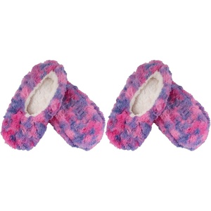 image:imageBambooMN Womens Heart amp Stripe Patterned NonSlip Lined Travel Home Slippers  2 Pairs04 Purple Puree