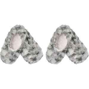 image:imageBambooMN Womens Heart amp Stripe Patterned NonSlip Lined Travel Home Slippers  2 Pairs11 Silvery Grey  2 Prs