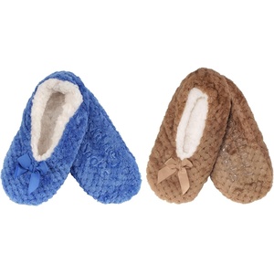 image:imageBambooMN Womens Heart amp Stripe Patterned NonSlip Lined Travel Home Slippers  2 PairsAssortment H Blue and Brown