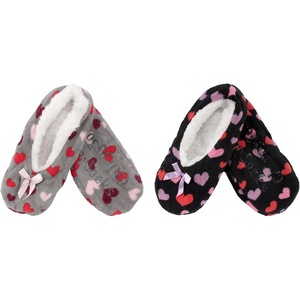 image:imageBambooMN Womens Heart amp Stripe Patterned NonSlip Lined Travel Home Slippers  2 PairsAsst M