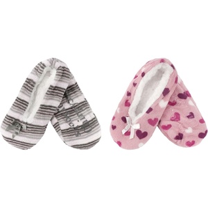 image:imageBambooMN Womens Heart amp Stripe Patterned NonSlip Lined Travel Home Slippers  2 PairsAsst N