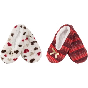 image:imageBambooMN Womens Heart amp Stripe Patterned NonSlip Lined Travel Home Slippers  2 PairsAsst P