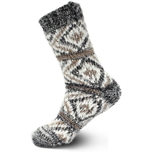 image:imageBambooMN Womens Slipper Socks  Thick Vintage Sweater Patterned Cabin Crew SocksBlack