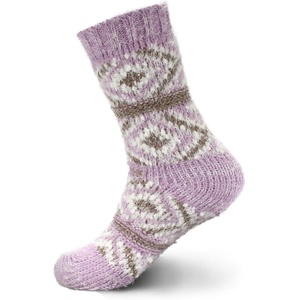image:imageBambooMN Womens Slipper Socks  Thick Vintage Sweater Patterned Cabin Crew SocksPurple