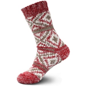 image:imageBambooMN Womens Slipper Socks  Thick Vintage Sweater Patterned Cabin Crew SocksRed