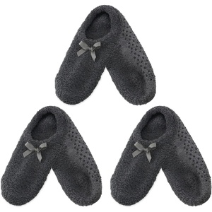 image:imageBambooMN Womens Soft Fuzzy Cozy Footies Travel Home NonSlipCharcoal 3 Pairs