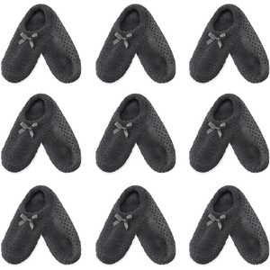 image:imageBambooMN Womens Soft Fuzzy Cozy Footies Travel Home NonSlipCharcoal 9 Pairs