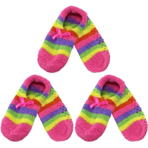 image:imageBambooMN Womens Soft Fuzzy Cozy Footies Travel Home NonSlipRainbow 3 Pairs