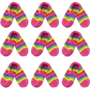 image:imageBambooMN Womens Soft Fuzzy Cozy Footies Travel Home NonSlipRainbow 9 Pairs