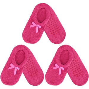 image:imageBambooMN Womens Soft Fuzzy Cozy Footies Travel Home NonSlipRed 3 Pairs