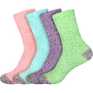 image:imageBambooMN Womens Soft Fuzzy Warm Cozy Striped Solid Socks  4 Pair Value PacksSolid 4a