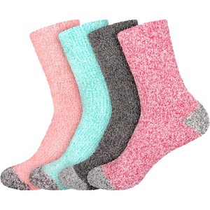image:imageBambooMN Womens Soft Fuzzy Warm Cozy Striped Solid Socks  4 Pair Value PacksSolid 4b