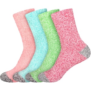 image:imageBambooMN Womens Soft Fuzzy Warm Cozy Striped Solid Socks  4 Pair Value PacksSolid 4c
