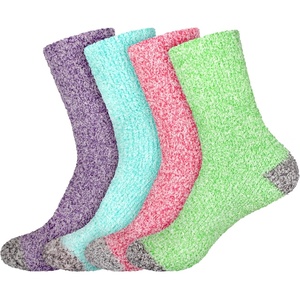 image:imageBambooMN Womens Soft Fuzzy Warm Cozy Striped Solid Socks  4 Pair Value PacksSolid 4d