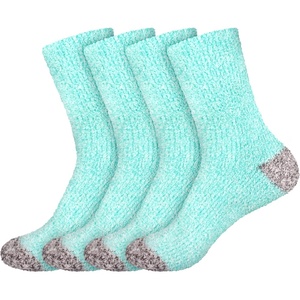 image:imageBambooMN Womens Soft Fuzzy Warm Cozy Striped Solid Socks  4 Pair Value PacksSolid Blue Grey