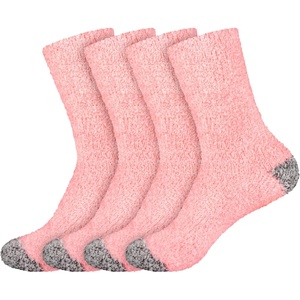 image:imageBambooMN Womens Soft Fuzzy Warm Cozy Striped Solid Socks  4 Pair Value PacksSolid Pink Grey
