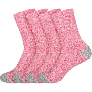 image:imageBambooMN Womens Soft Fuzzy Warm Cozy Striped Solid Socks  4 Pair Value PacksSolid Red Grey