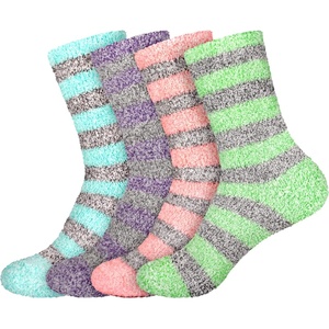 image:imageBambooMN Womens Soft Fuzzy Warm Cozy Striped Solid Socks  4 Pair Value PacksStripe 4a