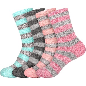 image:imageBambooMN Womens Soft Fuzzy Warm Cozy Striped Solid Socks  4 Pair Value PacksStripe 4b
